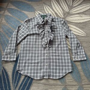 Lauren Ralph Lauren Women’s‎ Long Sleeve Black White Plaid Ruffle Blouse Size M